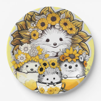 Sunflower Crowns Hedgehog Picnic Paper Plate