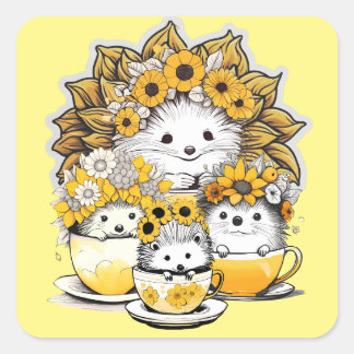 Sunflower Crowns Hedgehog Picnic Square Sticker