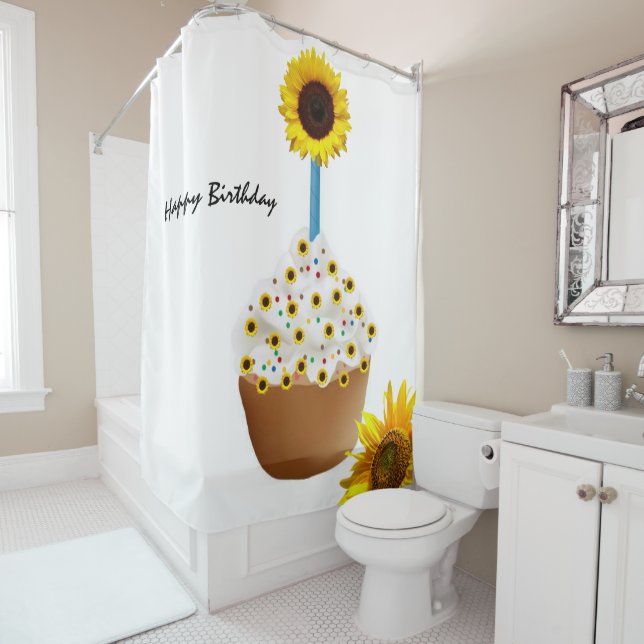 Sunflower Cupcake Shower Curtain (In Situ)