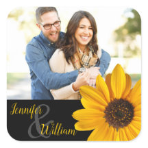 Sunflower custom label with couple's name & photo