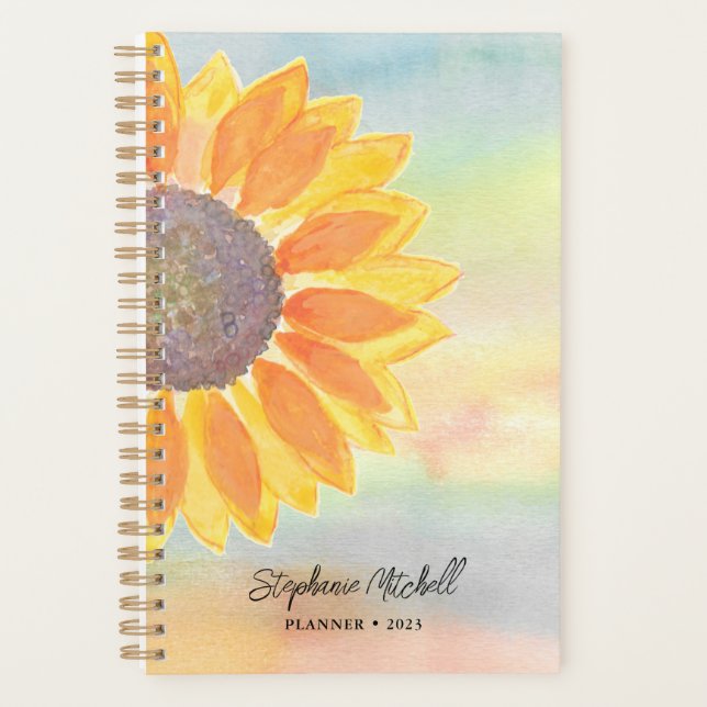Sunflower Custom Name Watercolor  Planner (Front)