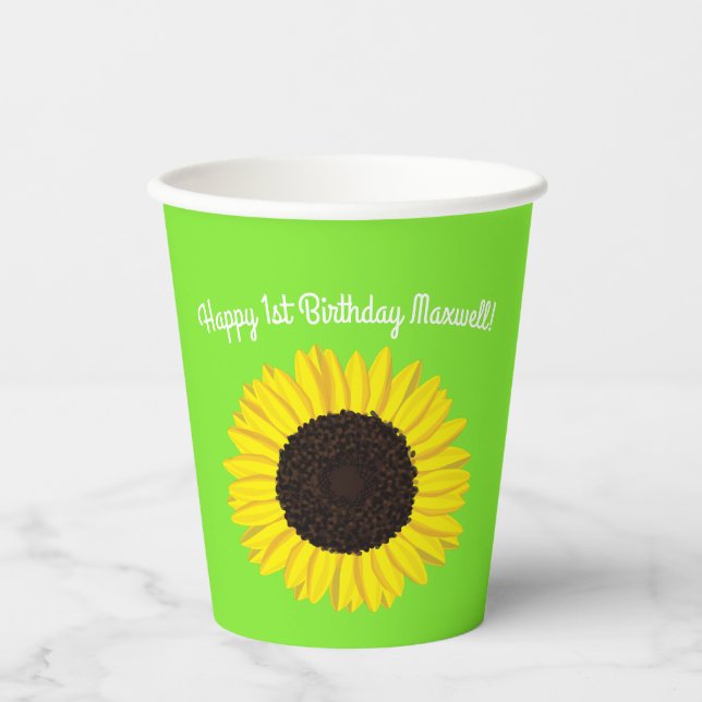 Sunflower Cute 1st Birthday Kids Paper Cups (Front)