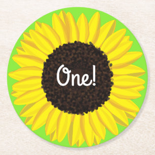 Sunflower Cute 1st Birthday Party Coasters