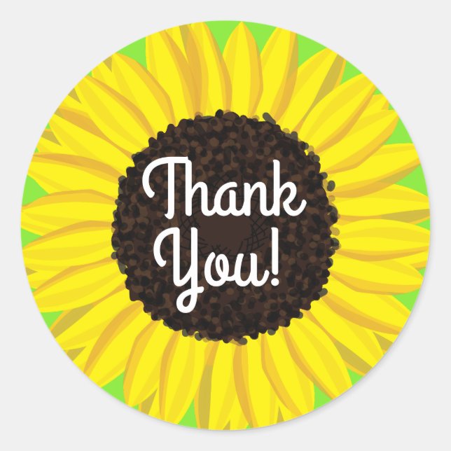 Sunflower Cute 1st Birthday Thank You Classic Round Sticker (Front)