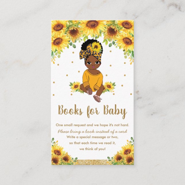 Sunflower Cute African American Girl Bring a Book Enclosure Card (Front)