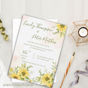 Sunflower Cute Yellow Elegant Bright Wedding Invitation