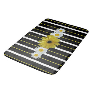 Sunflower, Daisies And Stripes Bath Mat
