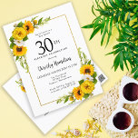Sunflower Daisy 30th Birthday Party Invitation Postcard<br><div class="desc">Pretty yellow sunflower floral 30th birthday invitation. Yellow peonies and white daisies mingle with the sunflowers. A rectangular gold frame gives it an elegant vibe. Very easy to customise. The back has a sunflower bouquet. This is a perfect for a summer birthday celebration. This item is part of the Yellow...</div>