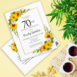 Sunflower Daisy 70th Birthday Party Invitation Postcard<br><div class="desc">Pretty yellow sunflower floral 70th birthday invitation. Yellow peonies and white daisies mingle with the sunflowers. A rectangular gold frame gives it an elegant vibe. Very easy to customise. The back has a sunflower bouquet. This is a perfect for a summer birthday celebration. This item is part of the Yellow...</div>