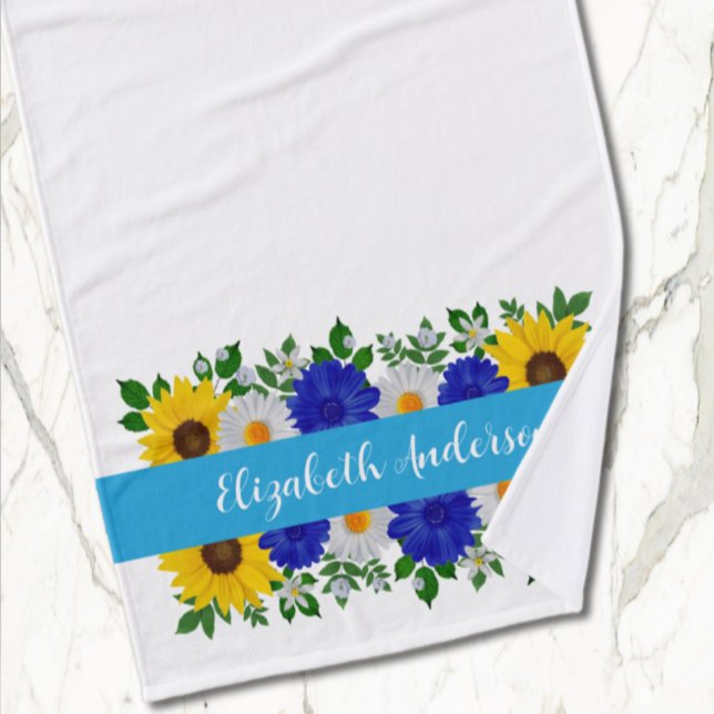 Sunflower Daisy Blue Floral Bath Towel (Creator Uploaded)
