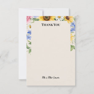 Sunflower Daisy Blue Floral Wedding Thank You Card