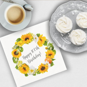 Sunflower Daisy Floral 100th Birthday Party Napkin