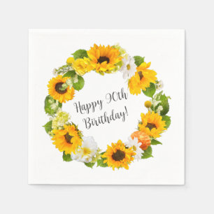 Sunflower Daisy Floral 90th Birthday Party Napkin