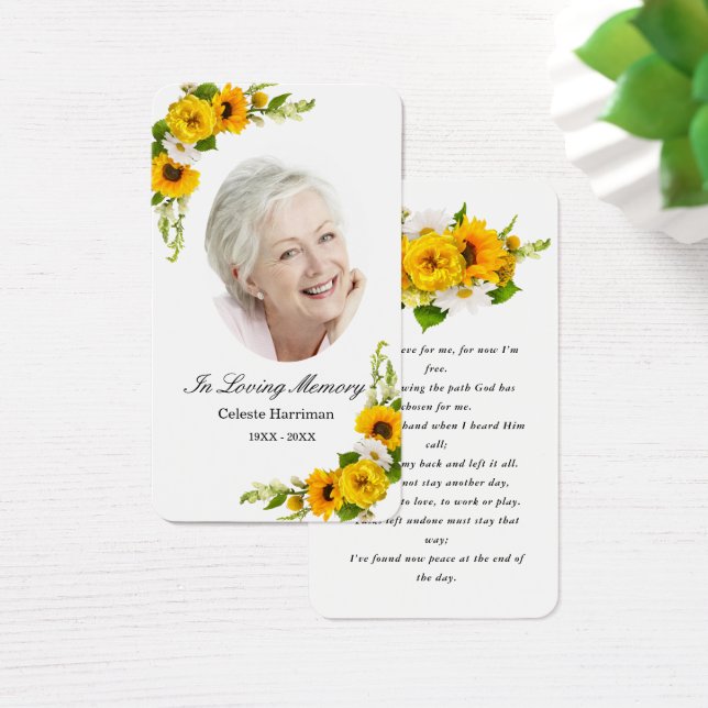 Sunflower Daisy Floral Photo Funeral Prayer Card (Desk)