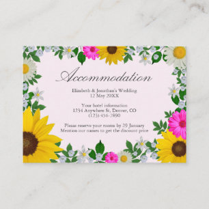 Sunflower Daisy Floral Wedding Accommodation Enclosure Card