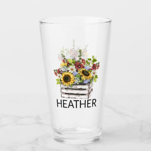 Sunflower Daisy Flowers Monogram Name  Glass
