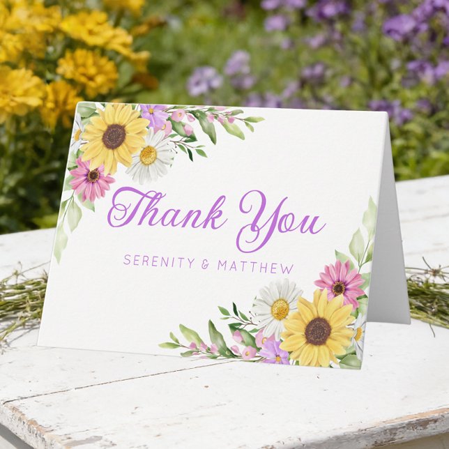Sunflower Daisy Garden Floral Wedding Thank You Card (Creator Uploaded)