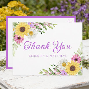 Sunflower Daisy Garden Floral Wedding Thank You Postcard