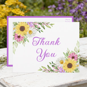 Sunflower Daisy Garden Floral Wedding Thank You Postcard