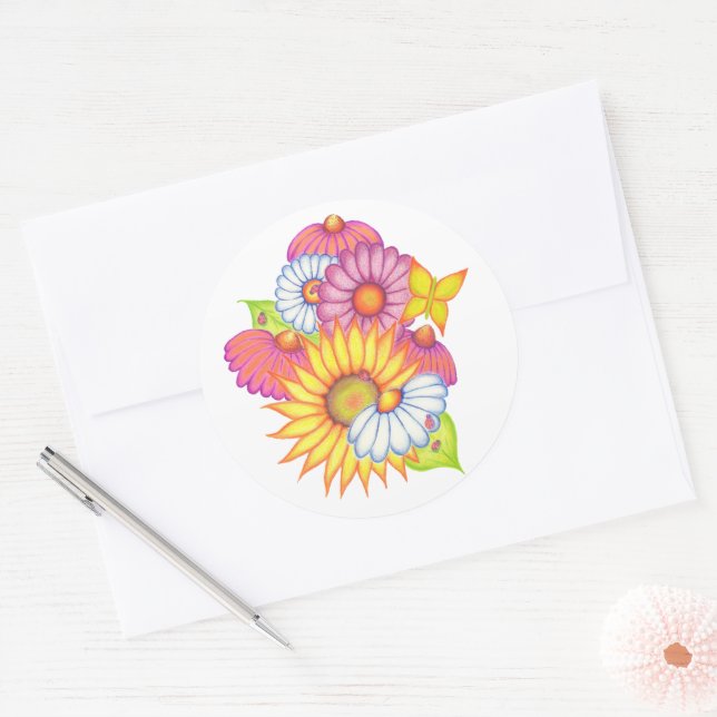 Sunflower Daisy Ladybug Sticker (Envelope)