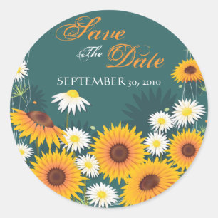 Sunflower Daisy Save The Date Wedding Announcement Classic Round Sticker