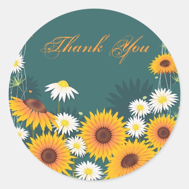 Sunflower Daisy Thank You Classic Round Sticker (Front)
