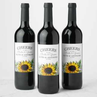 Sunflower|Daisy Wedding Wine Label