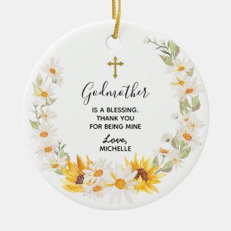 Sunflower & Daisy Wreath Floral Godmother keepsake Ceramic Tree Decoration