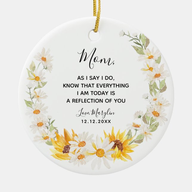 Sunflower & Daisy Wreath Mother of the Bride Ceramic Tree Decoration (Front)