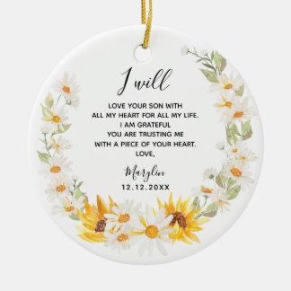 Sunflower & Daisy Wreath Mother of the Groom Ceramic Tree Decoration