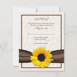 Sunflower Damask Floral Wedding Response Card