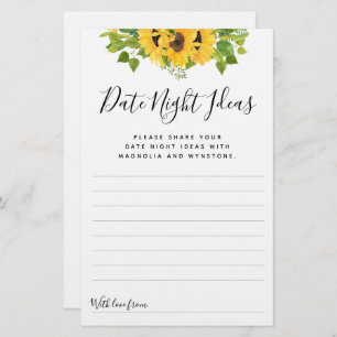 Sunflower Date Night Ideas Cards