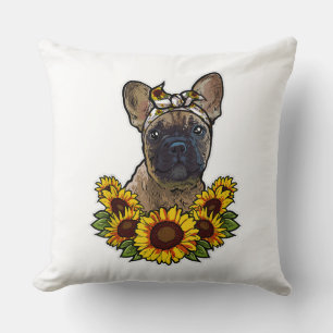 Sunflower Decor Frenchie For Dog Lover Mum Dog Dad Cushion
