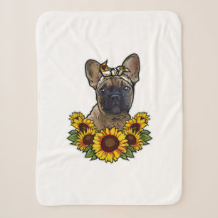 Sunflower Decor Frenchie For Dog Lover Mum Dog Dad Sherpa Blanket