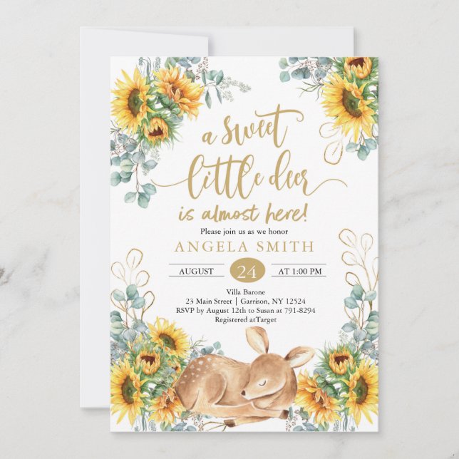 Sunflower Deer Baby Shower Invitation (Front)