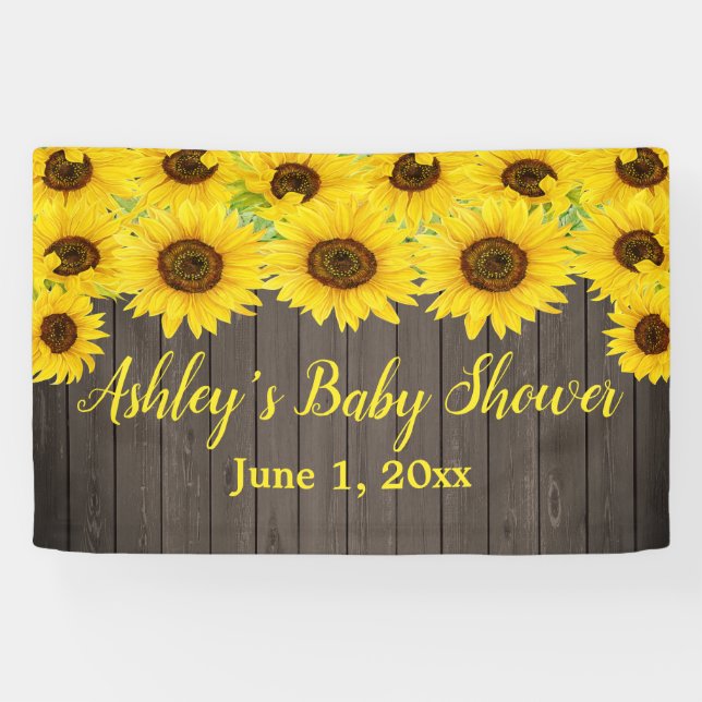Sunflower Delight Baby Shower Banner Wood Rustic (Horizontal)