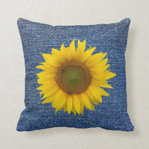 Sunflower Denim Look Rustic throw Pillow