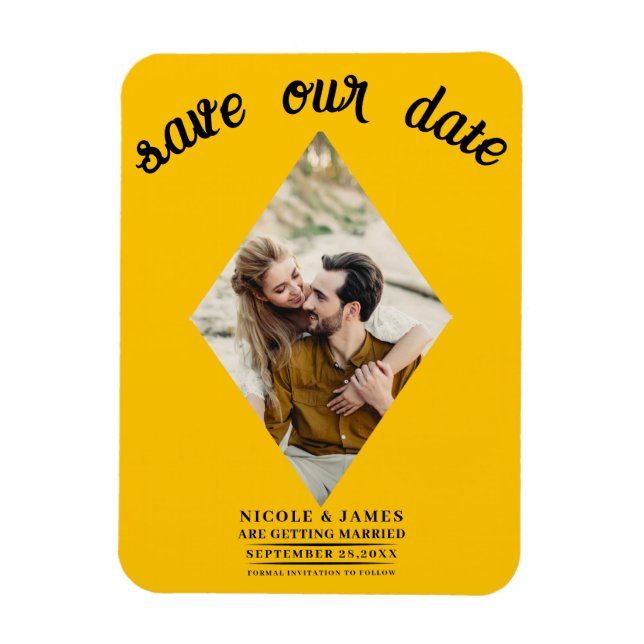 Sunflower Diamond Photo Wedding Save the Date Magnet (Vertical)