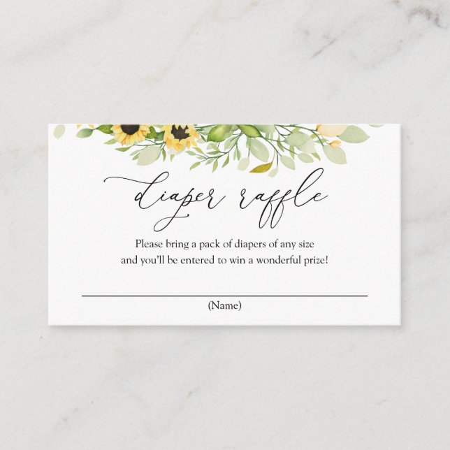 Sunflower Diaper Raffle insert card (Front)