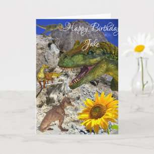 Sunflower Dinosaur Birthday Folded Greeting Card
