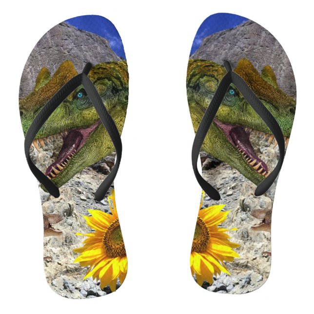 Sunflower Dinosaur Floral Flip Flops (Footbed)