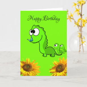 Sunflower Dinosaur Floral Folded Greeting Card