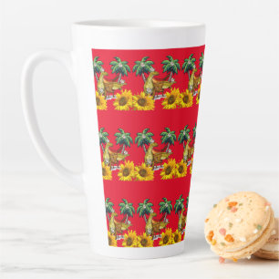 Sunflower Dinosaur Floral Latte Mug