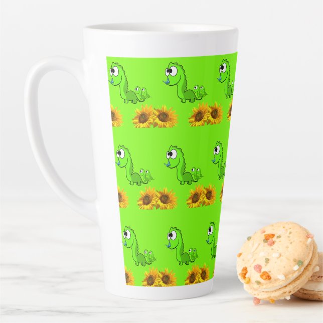 Sunflower Dinosaur  Floral Latte Mug (In Situ)
