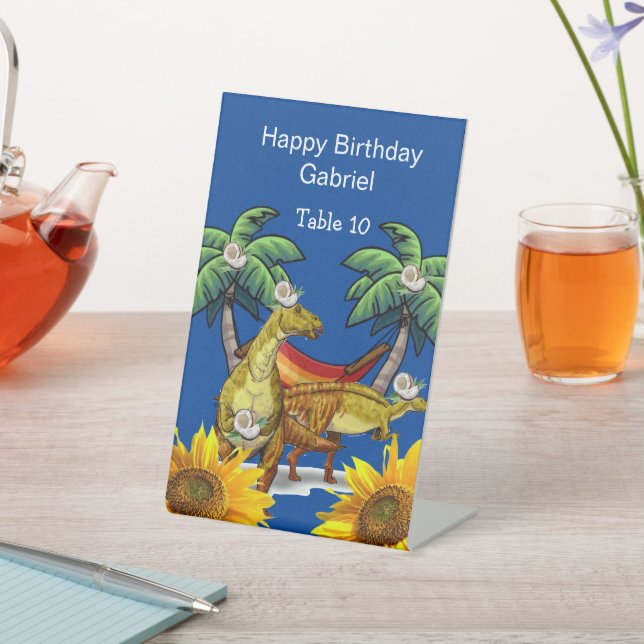 Sunflower Dinosaur Floral Pedestal Sign (In SItu)