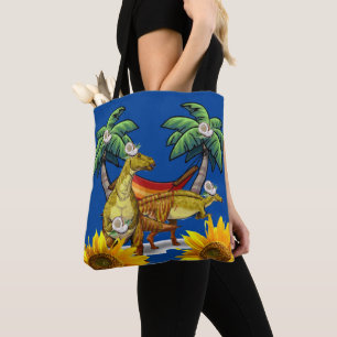 Sunflower Dinosaur Tote Bag
