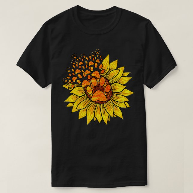 Sunflower Dog Cat Paw Prints Animal Floral Nature  T-Shirt (Design Front)