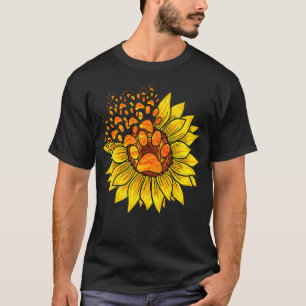 Sunflower Dog Cat Paw Prints Animal Floral Nature  T-Shirt