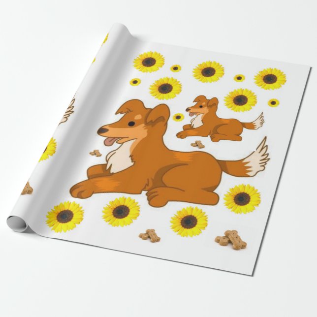 Sunflower Dog Matte Wrapping Paper (Unrolled)
