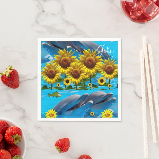 Sunflower Dolphin Paper Napkins (Insitu)
